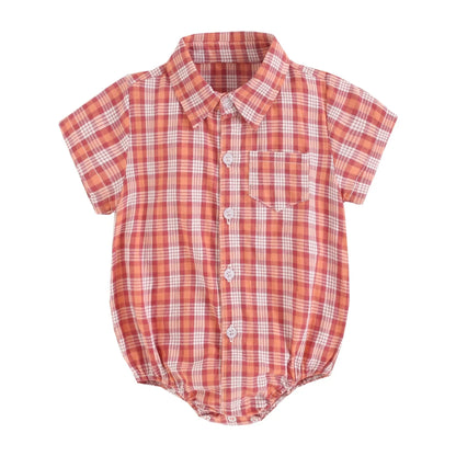 Baby Boys Bodysuits Short Sleeve Plaid Cotton