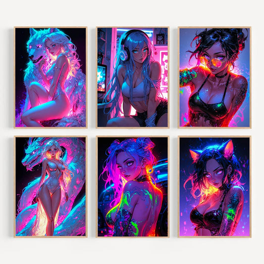 Anime Girls Canvas Painting, Hot Girl Poster Canvas Prints, Coquette Room Decor, Girly Wall Art For Home Decoration Unframed