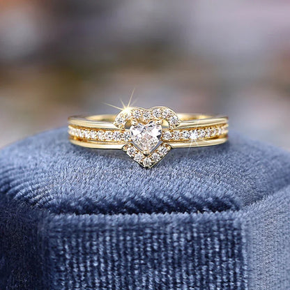 Romantic Heart Shaped Women Ring Gold Color/Silver Color Jewelry with Shiny CZ