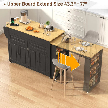 80"–48" Extendable Kitchen Island with Power Outlet & Storage