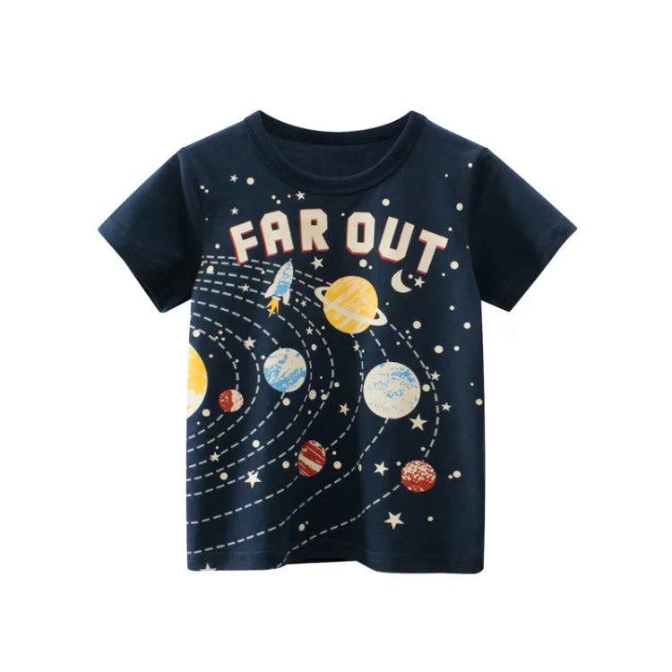 OLEKID 2025 Summer Stripe Children Boys T-shirts Printed Letter 2-8 Years Kids Little Boy Tops Short Sleeve Toddler Tees Clothes