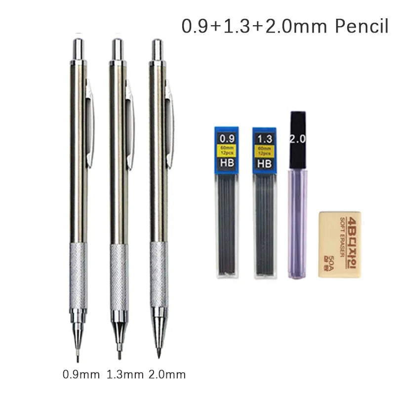 Full Metal Automatic Mechanical Pencil Set (0.3 -0.5 -0.7 -0.9 -1.3 -2.0mm)