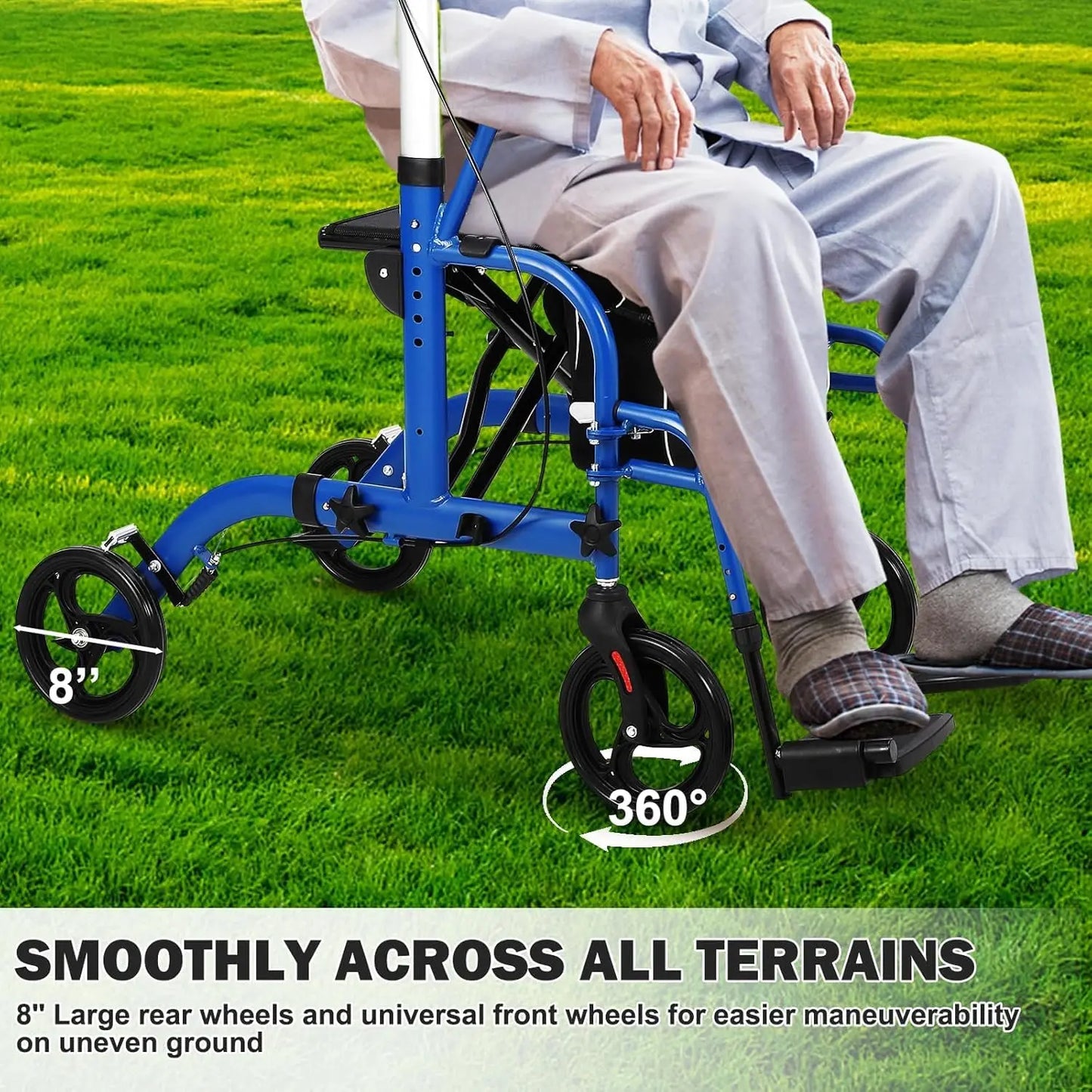 All‑Terrain Rollator Walker with Seat (Foldable Aluminum, Adjustable Height)