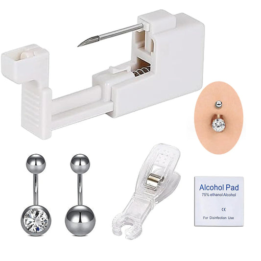5‑Piece Professional Belly Button Piercing Kit – Stainless Steel Tools & Piercing Gun