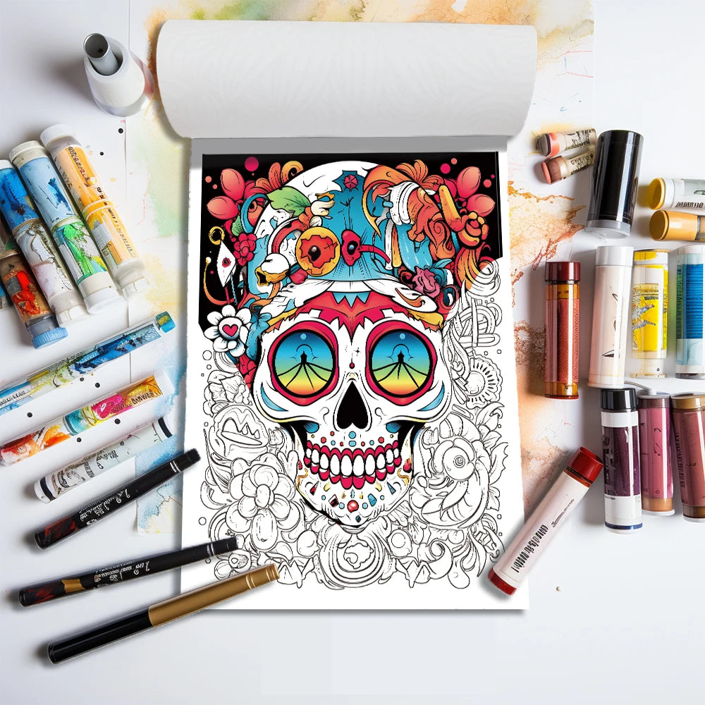 1pc, A4 Adult Coloring Book, Skulls , 25 Different Patterns, 100gsm Thick Paper