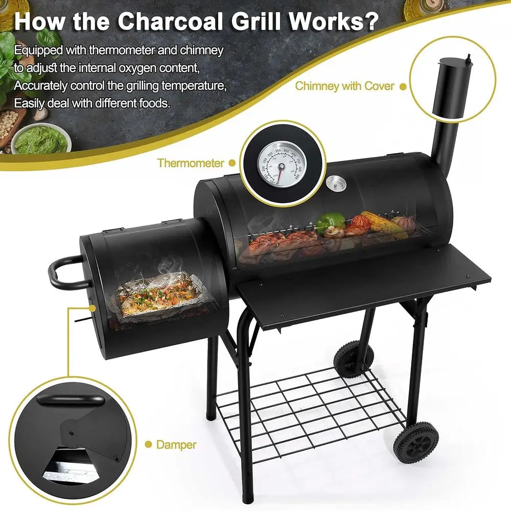 Charcoal Grill with Offset Smoker (Outdoor BBQ, Camping &amp; Backyard Use)