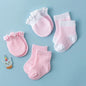 4Pair/Set Solid Color Baby Socks Gloves Set Cute Strip Elastic Infant Toddler Socks Soft Cotton Newborn Girl Boy Ruffle Mitten