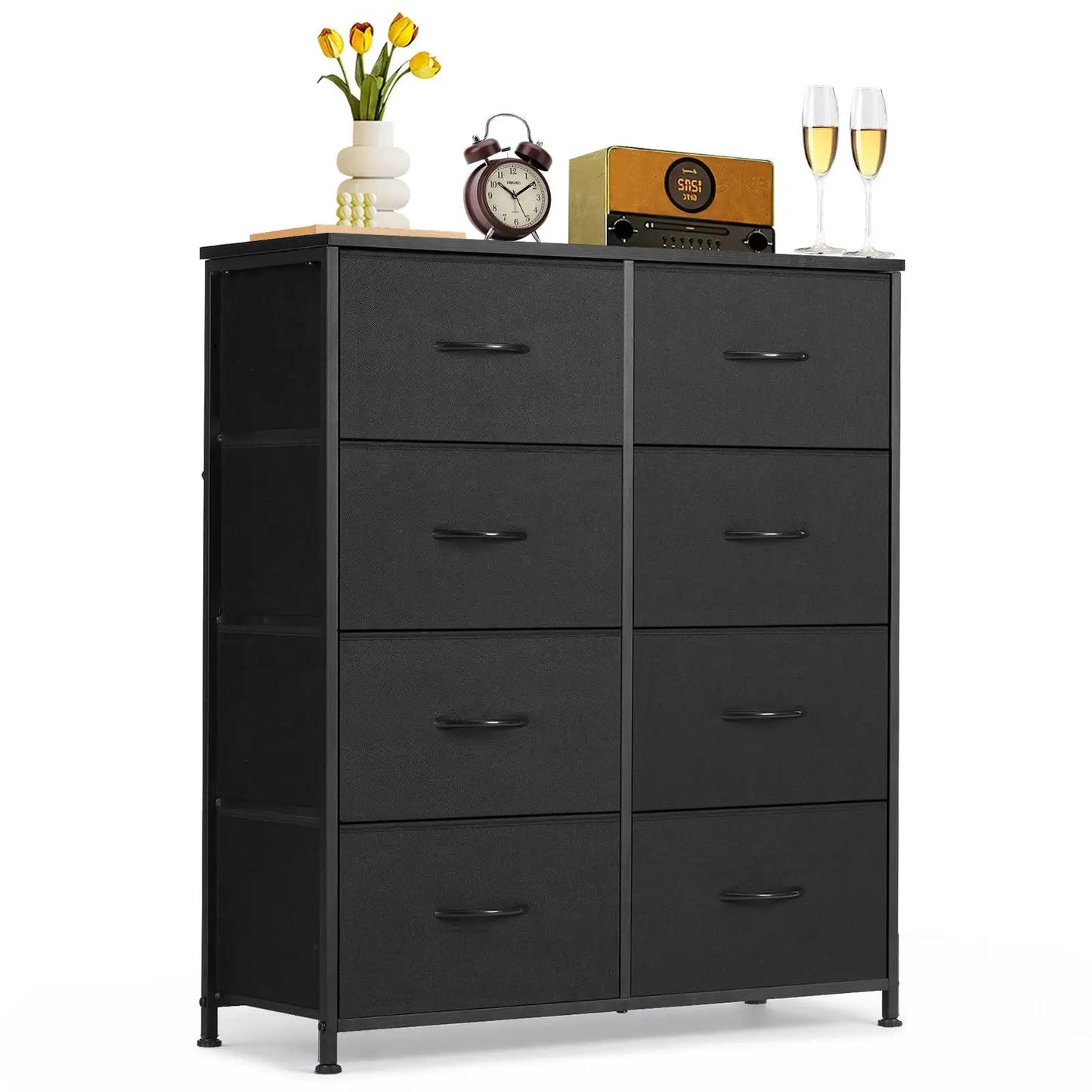 9‑Drawer Tall Bedroom Dresser with Wooden Top & Fabric Bins