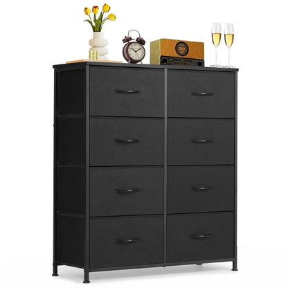 9‑Drawer Tall Bedroom Dresser with Wooden Top & Fabric Bins