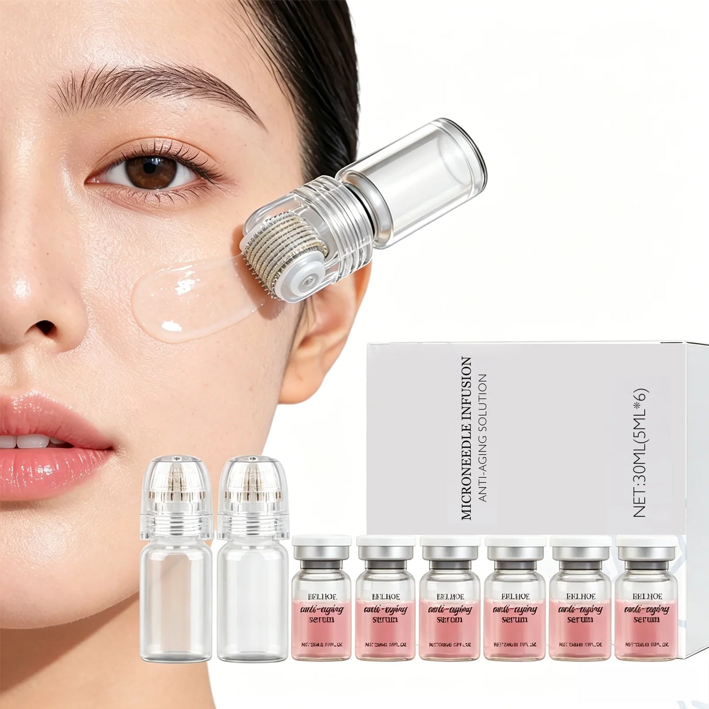 Korean Renewal Skincare Set (2 Tools + 6 Bottles)