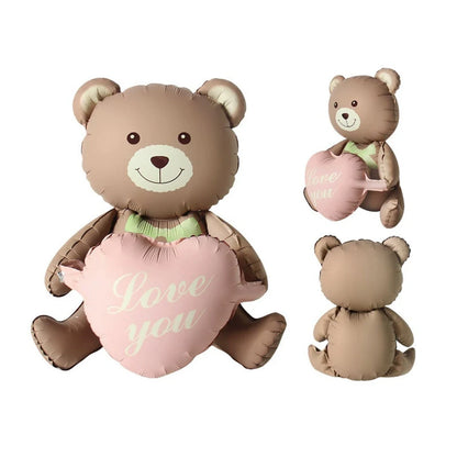 Matte Pink Brown Lying Bear Foil Balloons Love Heart Balloon for Valentines Day Decoration Bear Themed Birthday Wedding Supplies