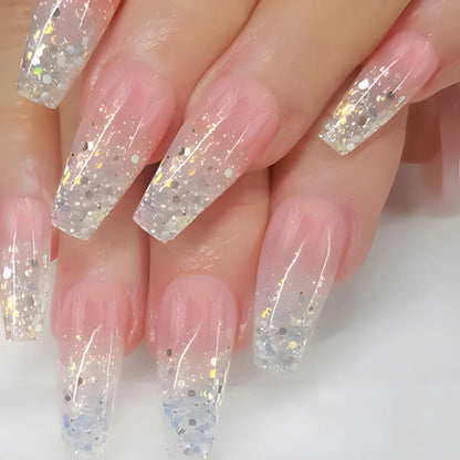 24pcs Gold Stripe Press‑On Nails – Long Square Full Cover Tips