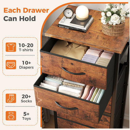 Tall 6‑Drawer Fabric Dresser with Wood Top & Metal Frame