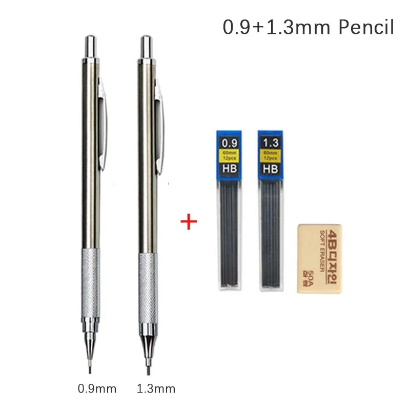 Full Metal Automatic Mechanical Pencil Set (0.3 -0.5 -0.7 -0.9 -1.3 -2.0mm)