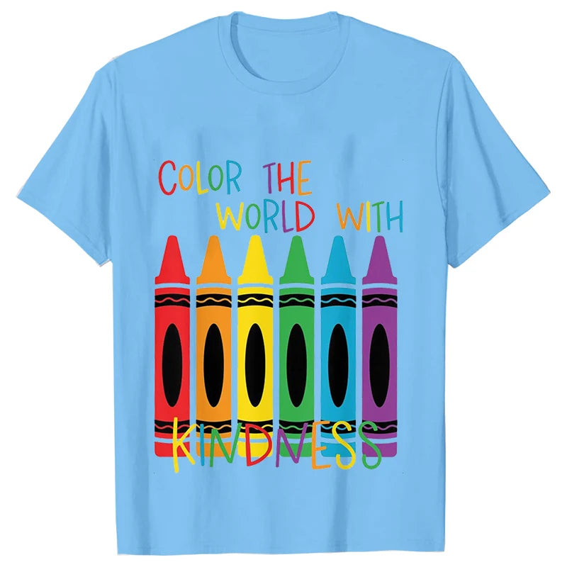 Color The World with Kindness T Shirt for Women Clothing Back To School Tops Teachers' Day Gift Harajuku Short Sleeve Tees