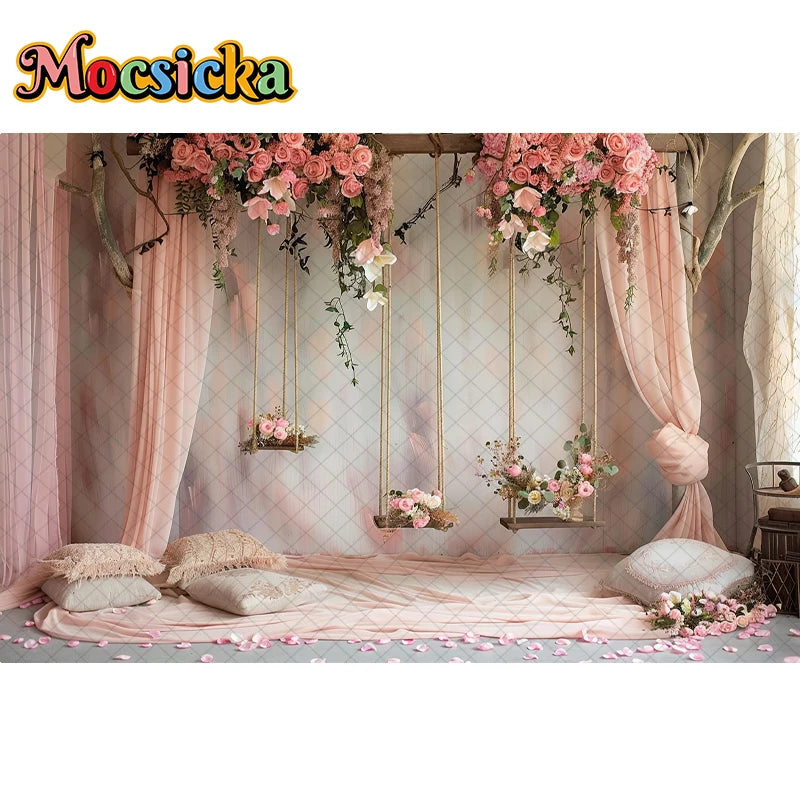 Mocsicka Photography Background Spring Indoor Wreath Cradle Decor Wedding Maternity Adult Kids Portrait Backdrop Photo Studio
