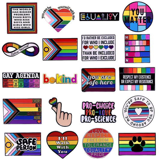 Rainbow LGBT Encourage Letters Metal Enamel Badge Gay Lesbian Asexual Transgender Adaptive Lapel Pin Jewelry Gifts Accessories