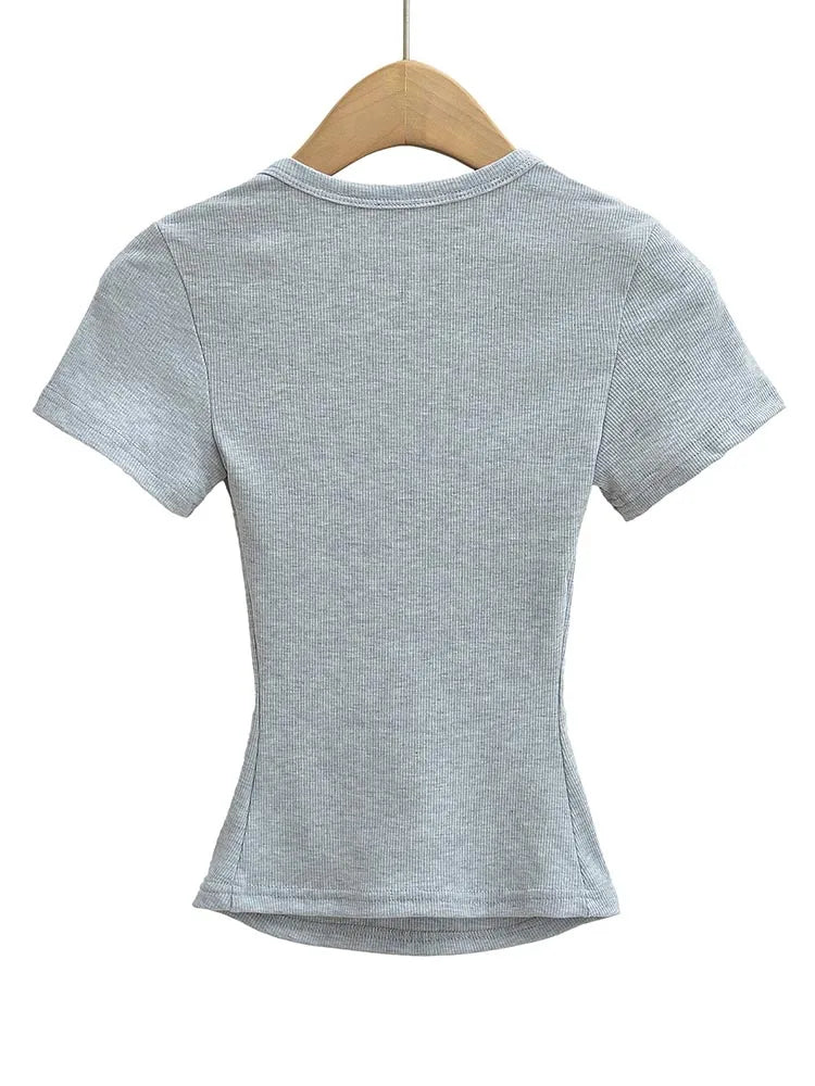 Slim Square Collar Short Sleeve Crop Top