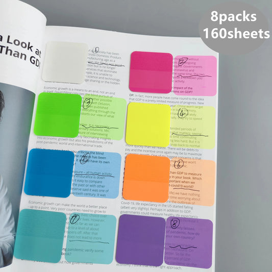 160 Pack Multipurpose Waterproof Durable Fluorescent/Solid Sticky Notes