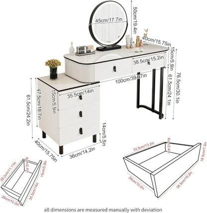 Modern LED Vanity Desk — Mirror, Drawers & Adjustable Cabinet