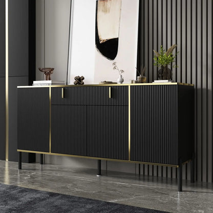 63" Modern Sideboard with Drawer & Pop‑Up Doors – Metal Legs