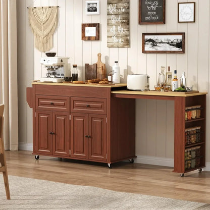 80"–48" Extendable Kitchen Island with Power Outlet – Brown