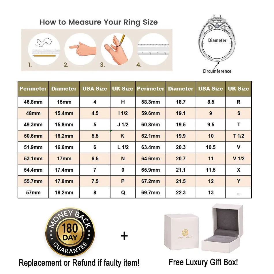 Newshe 2 Pcs Wedding Ring Set 925 Sterling Silver Solitaire Round CZ Engagement Rings for Women Luxury Jewelry