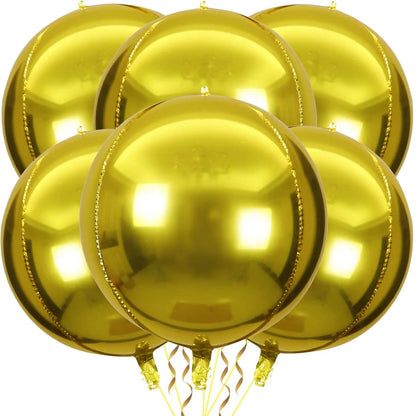5/10pcs 4D Foil Sphere Balloons, Large Round Rose Gold Silver Plated Mylar Balloons for Birthday Party Decorations, 22 in