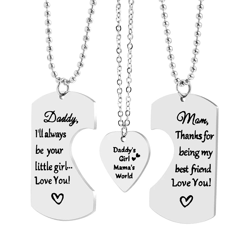 3 PCS Daddy Mom Girl Matching Necklace Set Stainless Steel Father Mother Daughter Necklaces Family Jewelry Gifts