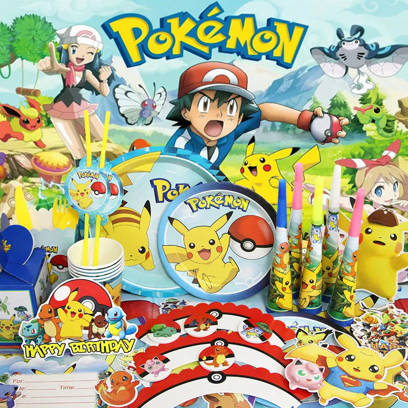 Classical Pikachu Birthday Party Decoration Set (Backdrop · Balloons · Tableware · Kids Event Supplies)