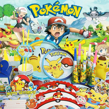 Classical Pikachu Birthday Party Decoration Set (Backdrop · Balloons · Tableware · Kids Event Supplies)