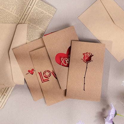 Valentines Day Mothers Day Greeting Card with Envelope Hollow Heart Flowers Gift Card Birthday Party Supplies Wedding Invitation