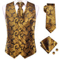 Hi-Tie 20 Color Silk Men's Vests Tie Slim Sleeveless Jacket Hanky Cufflink Waistcoat 4PC Suit