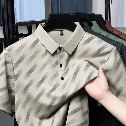 Men's Business Casual Short Sleeved Printed Polo Shirt Fashionable Breathable Comfortable and Versatile Top