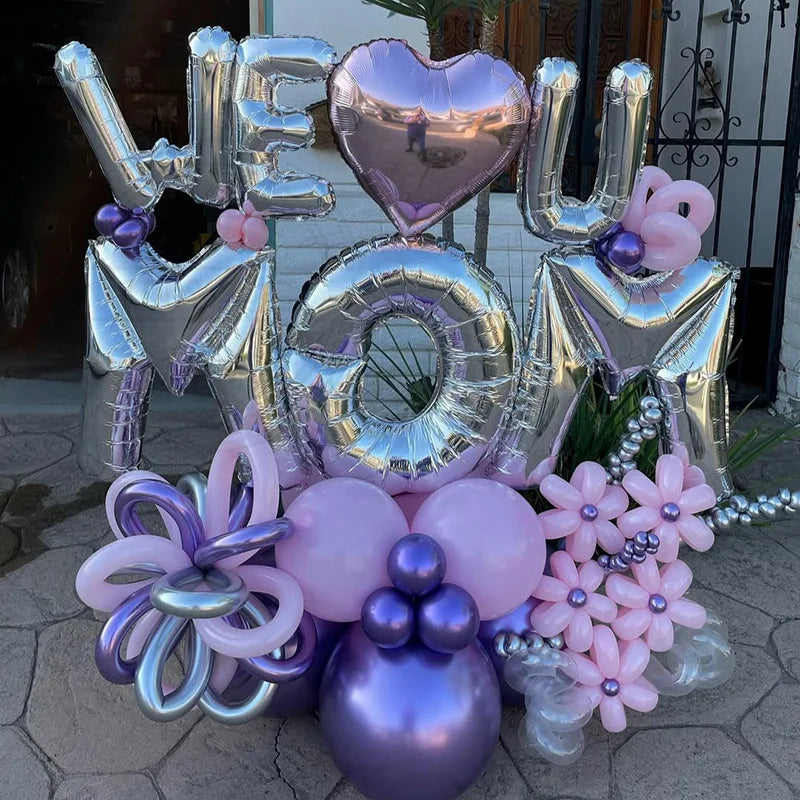 1set Mother's Day Decorations Balloon I Love You Mom Sliver Rose Gold Letter Aluminum Film Balloon Mothers Gifts Supplies Globos