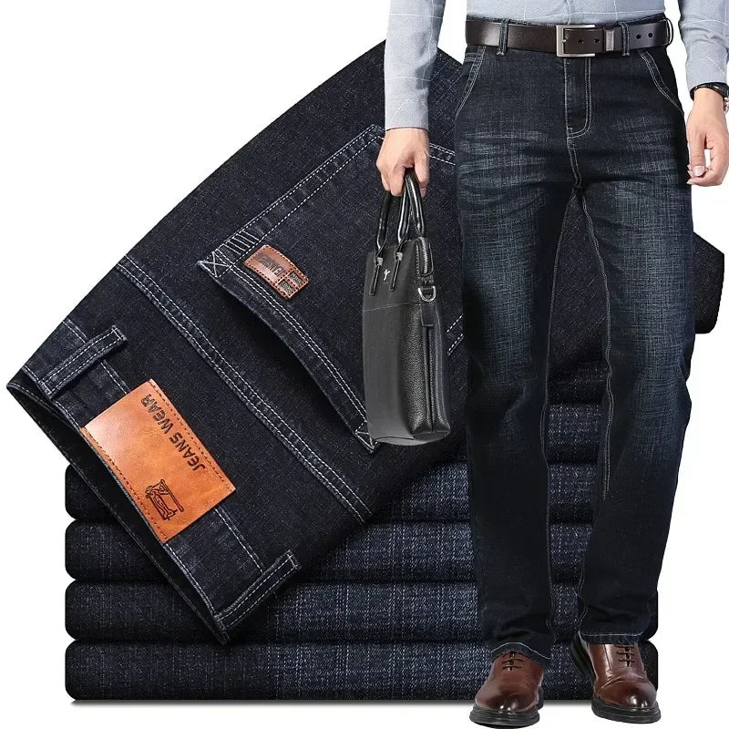 Men’s Stretch Regular Fit Jeans (Business Casual, Classic Straight Denim)