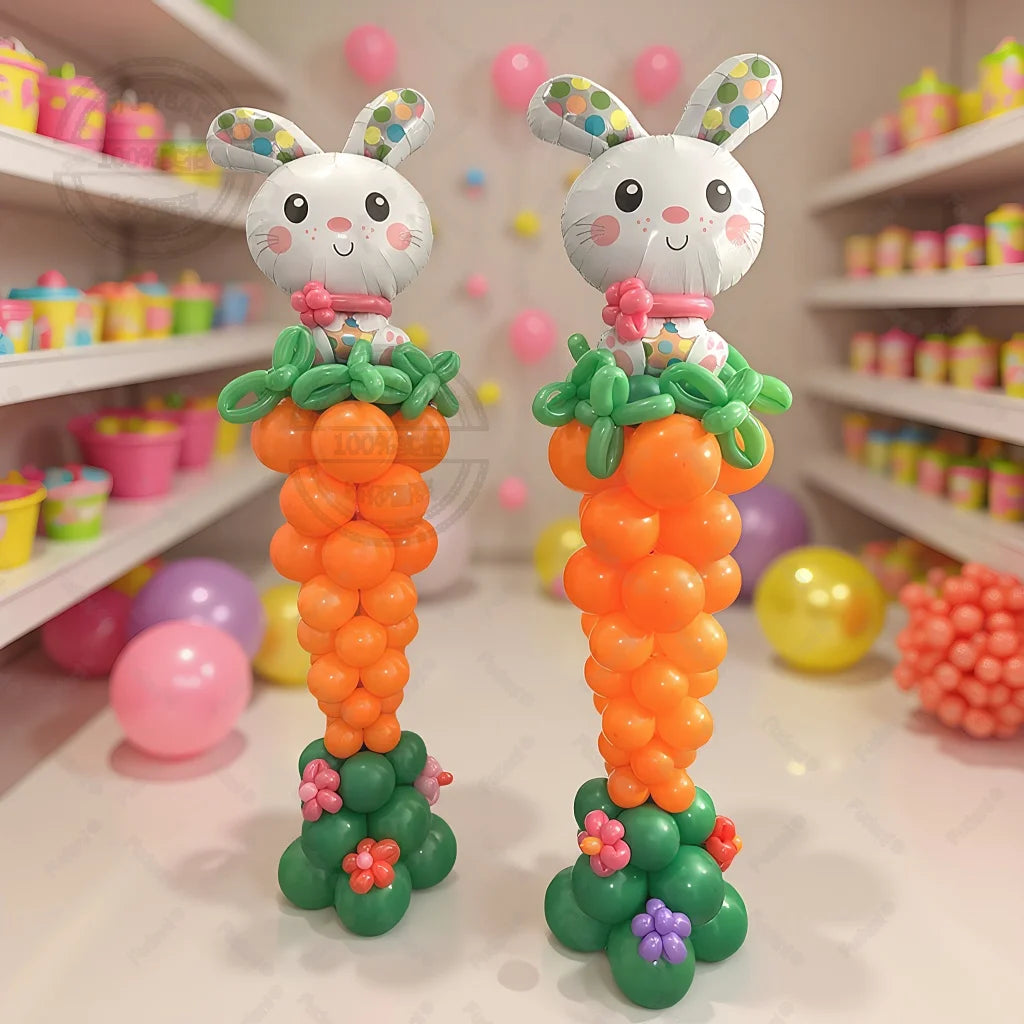 91pcs/set Carrot Shape Easter Rabbit Balloons Stand DIY Latex Balloon Ornament Toy Easter Themed Party Supplies Party Decoration