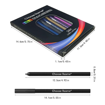 12 Colors Set Glitter & Shimmer Eyeliner Stick Pack - Long-Wearing Blue Tone Eyeliner Pencil with Smooth Application - Versatile