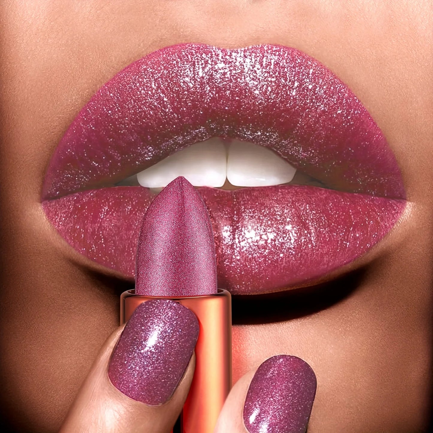 Rose smoke powder, bright starry sky, glossy velvet texture, durable, make your lips shiny, waterproof, anti-fouling.