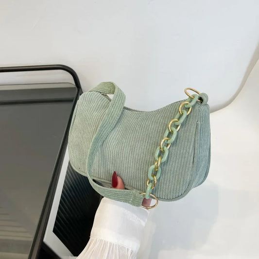 Korean Fashion Vintage Handbags Women Summer Corduroy Underarm Bag Zipper Shoulder Small Bags Female Soft Casual Clutch Handbag