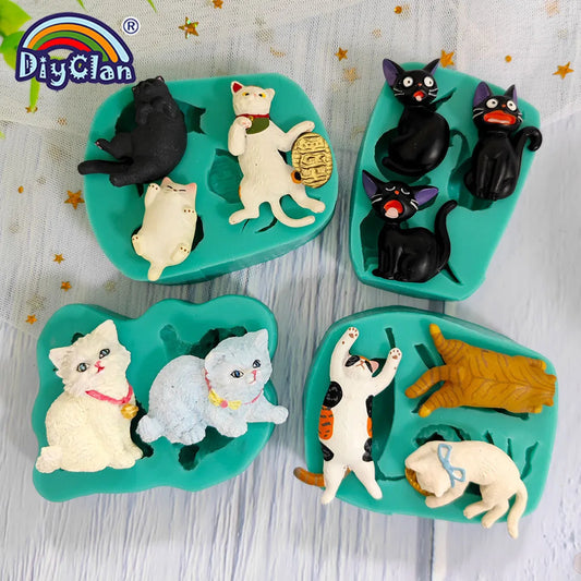 Cute Kitten Silicone Mold Cat Shape Chocolate Cookies Dessert Pudding Sugar Crafts Fondant Mould Bakeware Baking Cake Tools