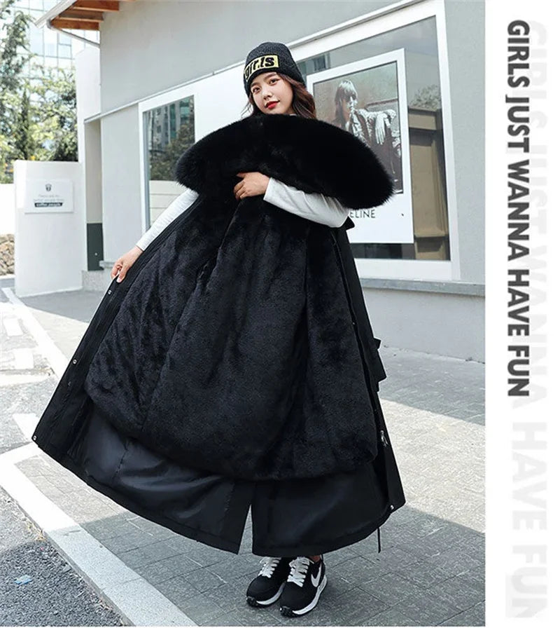 Winter Jacket Women's Parkas Thick Warm Fur Lining Long Parka Female Hooded Fleece Padded Coat Distachable Outwear 5XL