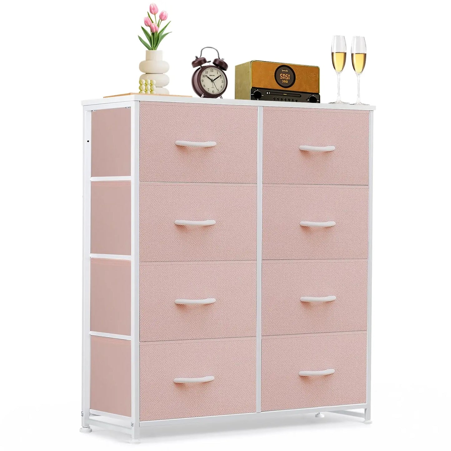 9‑Drawer Tall Bedroom Dresser with Wooden Top & Fabric Bins