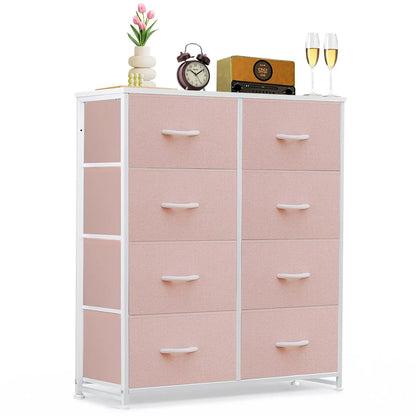 9‑Drawer Tall Bedroom Dresser with Wooden Top & Fabric Bins