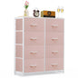 9‑Drawer Tall Bedroom Dresser with Wooden Top & Fabric Bins