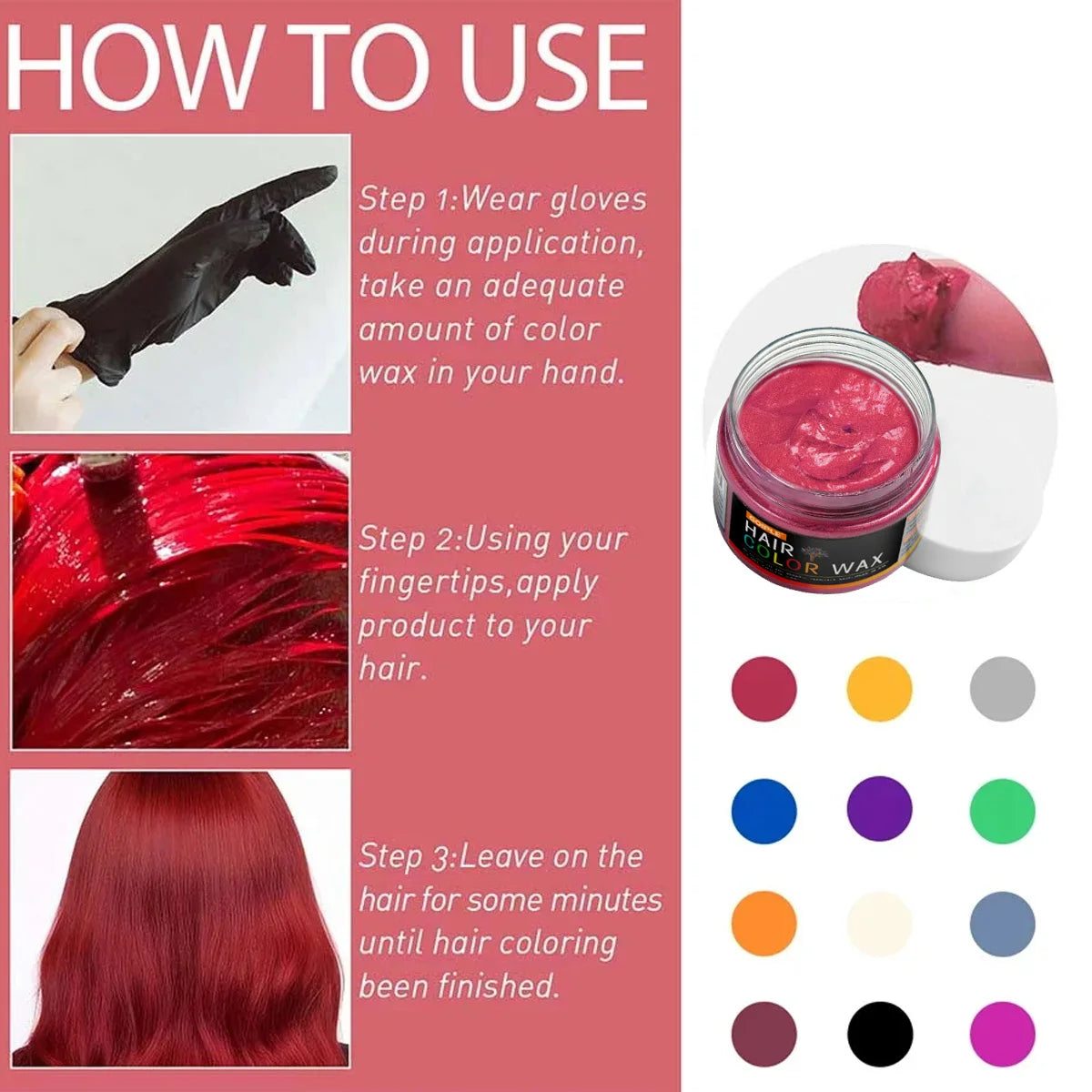 Valentine's Day Hair Color Wax for Men & Women Hair Clay Fashion One-Time Temporary Styling Dye Cream Easy Wash Hair Beard Color