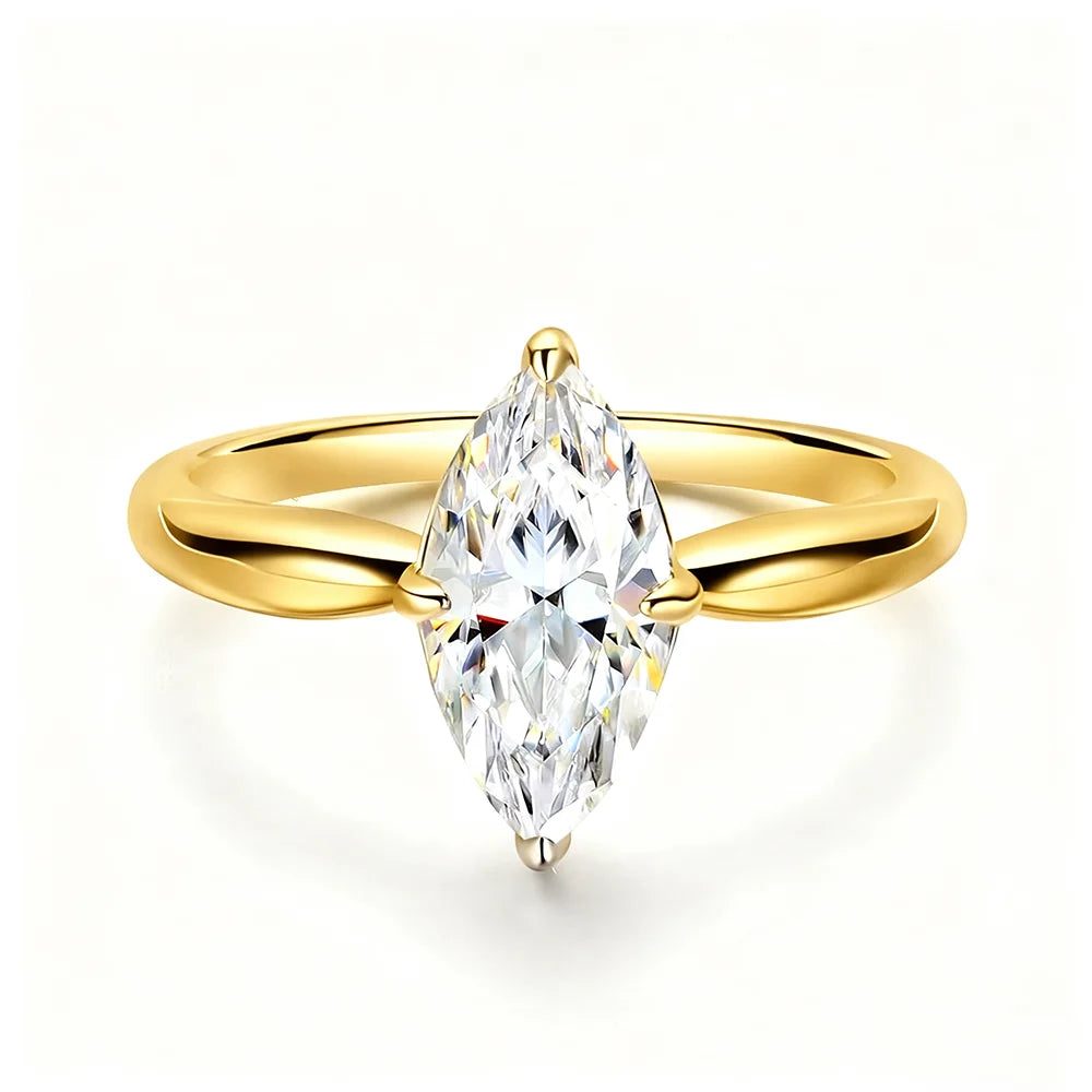 OEVAS 1CT-3CT 7*14MM Marquise Cut Moissanite Wedding Rings S925 Silver Plate 18K Gold for Women Lab Diamond Party Jewelry Gift