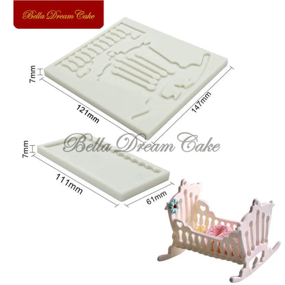 2pcs/set Baby Crib Design Silicone Mold 3D Fondant Chocolate Mould Cake Decorating Tools DIY Sugarcraft Clay Model Bakeware