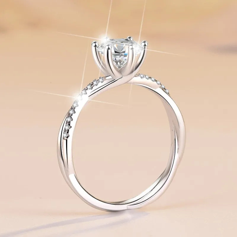 D Colour Moissanite S925 Sterling Silver 1CT Brilliant Diamond Ring Delicate Birthday Wedding Gift Women Band Fine Jewelry