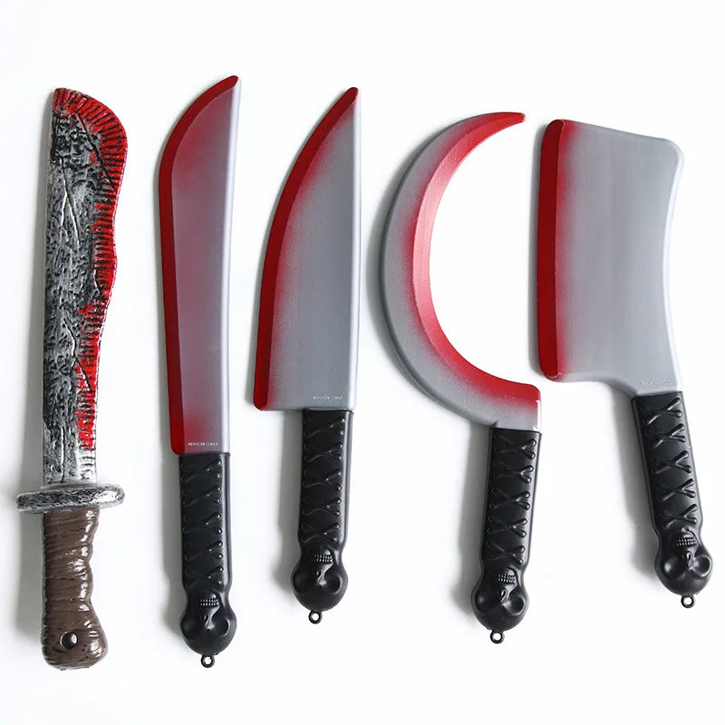 Halloween Bloody Knife DIY Party Decoration Sharp Plastic Toy Simulation Kitchen Knife Tricky Props Curved Knife Halloween Props